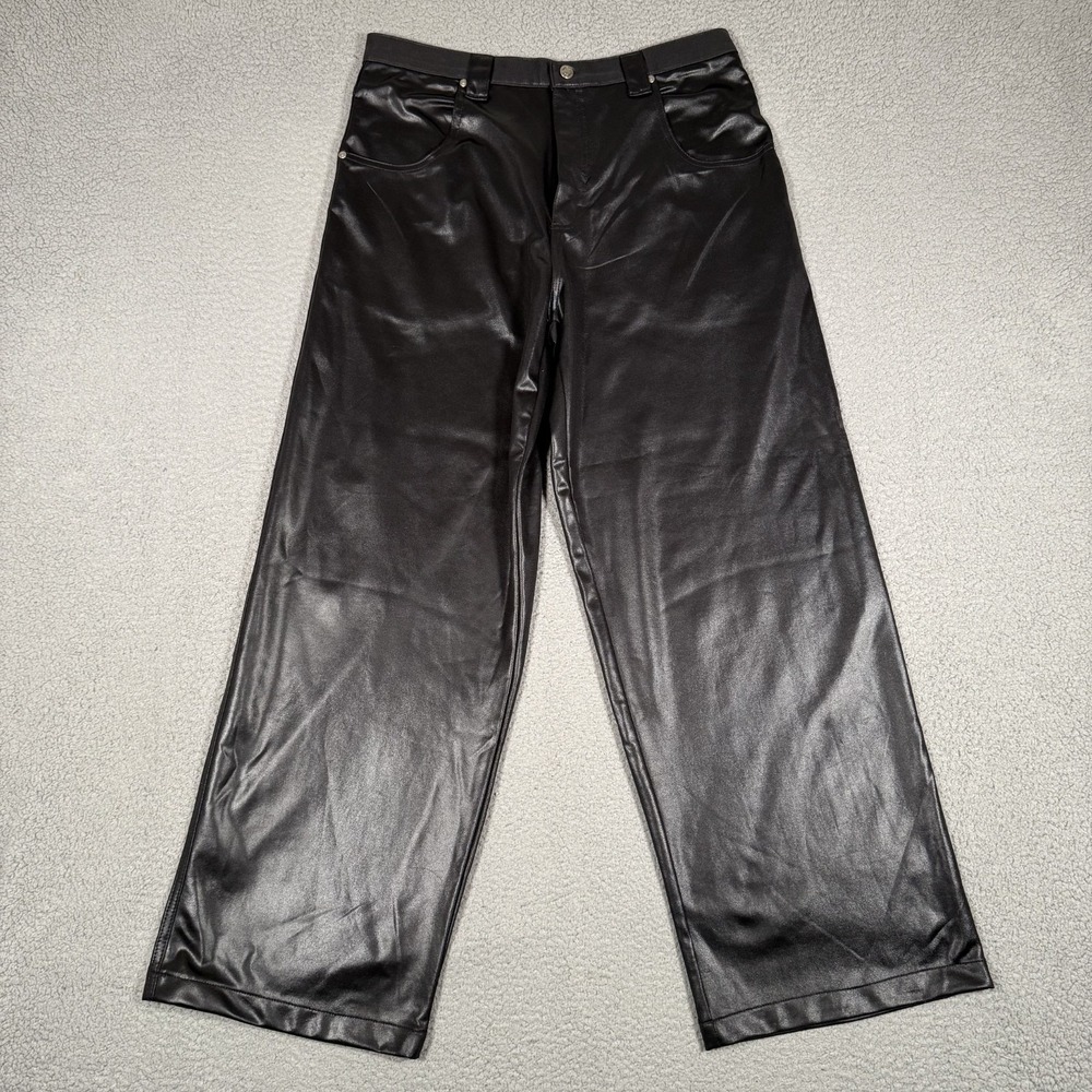 Positano Pants Mens 36x32 Black Wide Leg Baggy Rave Disco Preppy Pockets